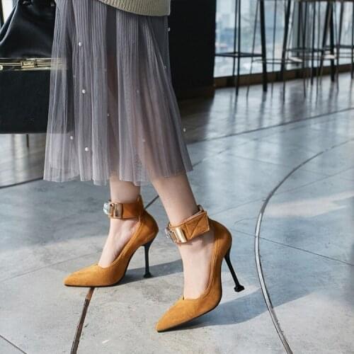 Big Size 11 12 13 14 15 16 17 ladies high heels women shoes woman pumps Magic Tie Tap Button Point Wine Cup heel