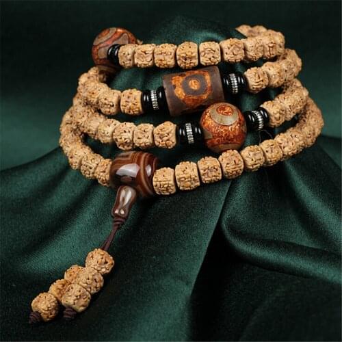 Original Design Natural Full Meat 5 Petals Rudraksha Buddhist 108 Mala Beads Bracelet Mens Bodhi Seed Prayer Jewelry Wholesale