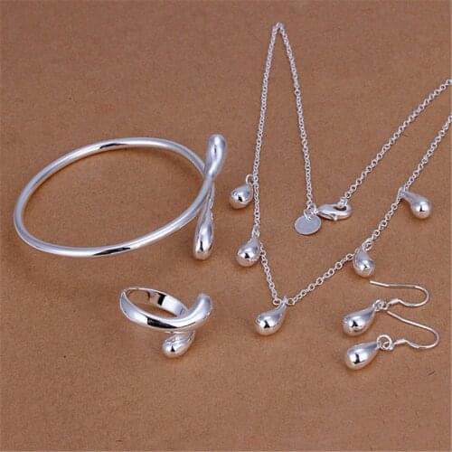 Charm hot 925 sterling Silver Water droplets bangle Bracelet necklace earrings drop rings Jewelry set women Fashion Party Gifts