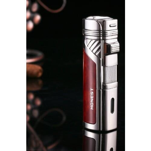 Four Flame Cigar Torch Lighter Refillable Butane Gas Lighter Windproof Kerosene Jet Lighter Spray Gun Metal Cigarette Lighter