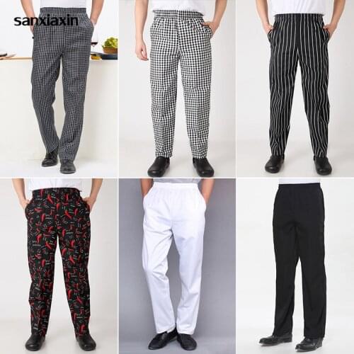 Food service Hotel Chef Waiter Working Pants Restaurant Chef trousers Unisex Elastic Waist Pocket Men and Women Loose Chef Pants