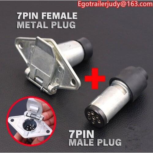 EGO TRAILER 7 PIN ROUND PLUG SMALL FEMALE METAL + 7 PIN ROUND MALE SLIM TRAILER CARAVAN BOAT