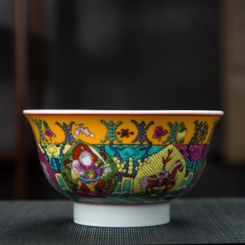 Ethnic Bowl (1 Bowl) / Jingdezhen High Temperature Porcelain / Pure Handmade Rice Bowl Butter Tea Bowl Tibetan Buddhist Bowl