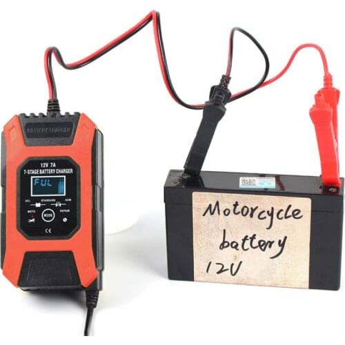 FOXSUR 7A 12V ATV Motorcycle Car Pulse Repair Charger, Lead Acid Battery Charger, 7-Stage Smart Battery Charger LCD display