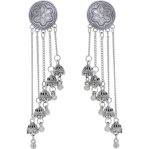 Indian Jhumka Drop Earrings for Women Vintage Silver Color Bells Long Tassel Hanging Earring Egypt Afghan Egypt Jewelry Gift