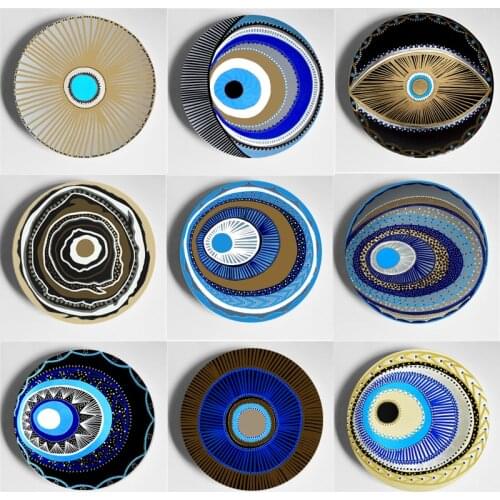 Blue Evil Eye Painting Wall Plate Colourful Bohemian Art Plate Creative Home Bar Restaurant Background Display Decorative Plate