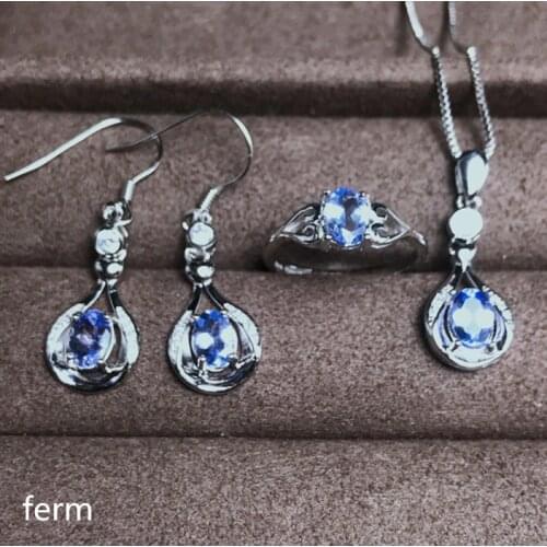 KJJEAXCMY exquisite jewelry 925 pure silver inlaid natural Tanzania female jewelry set rings Pendant Earrings 3 sets