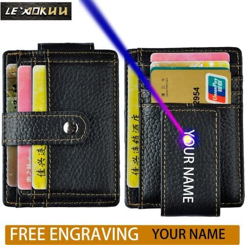 Male Original Leather Design Fashion Travel Slim Wallet Front Pocket Magnetic Large Capacity Money Clip Card Case For Men 1025-b