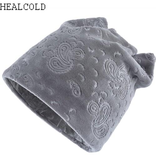 Fashion Brand Velvet Printed Beanie Hat Women Girls Cat Ears Cap Winter Skullies Beanies Knitted Hats For Ladies