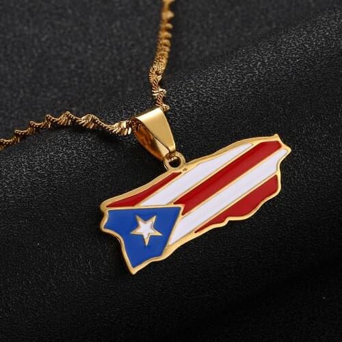 Stainless Steel Fashion Enamel Puerto Rico Map Pendant Necklace for Women Puerto Ricans Map Chain Jewelry