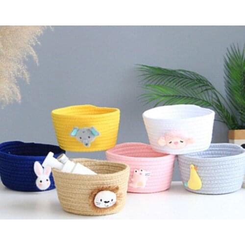Cartoon Animals Hand Woven Storage Basket Kids Toys Desktop Organizer Sundries Storage Box Laundry Baskets Desktop Storage Baske