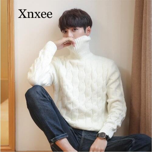 5XL Men Turtleneck Sweater Thick Knitted Pullover Winter Sweater Male High Turtle Neck Plus Size Mens Coats Black White Red 4XL