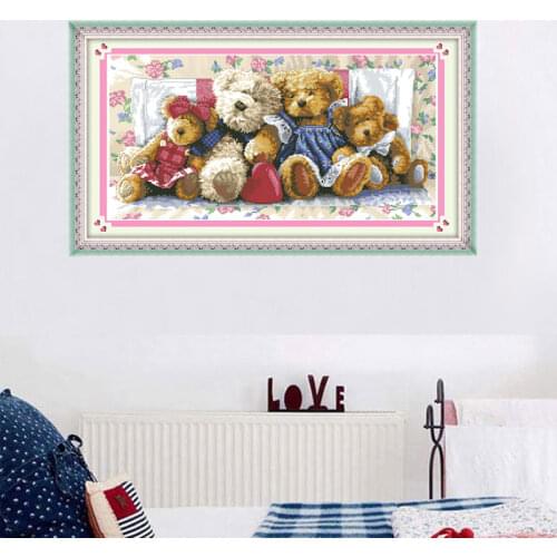 New Needlework 11CT DIY Precision Printing Cross Stitch Sets for Embroidery Kits Cross-Stitch Cartoon Bears Family