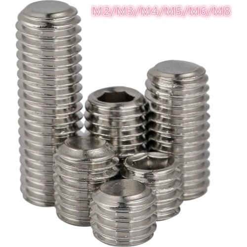 25pcs Hexagon Socket Set Screw Flat Point Allen Head Grub Screw M2/M3/M4/M5/M6/M8 Stainless Steel Headless Set Screw
