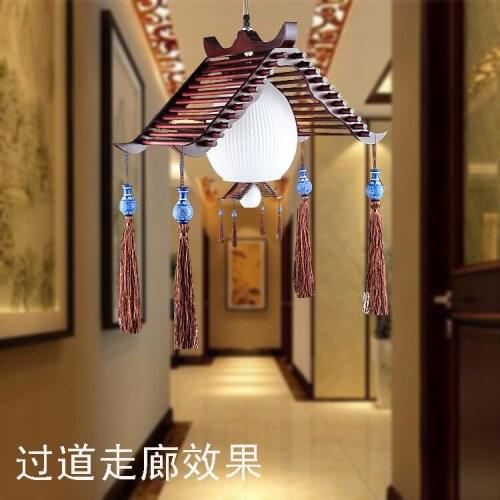 New classical Chinese style wooden single head corridor lamp personalized restaurant chandelier porch small Chandelier