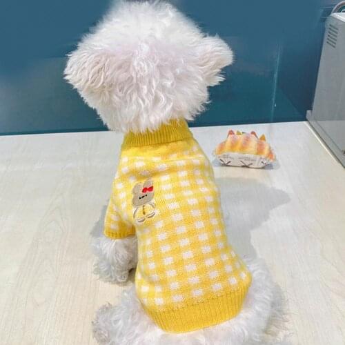 Pet Clothing Dog Clothes Teddy Bichon Flower Plaid Sweater Autumn And Winter Thickening Cute Pomeranian Dog Clothes