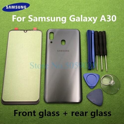 Original Front Screen Glass Lens For Samsung Galaxy A30 A305 A305F SM-A305F Rear Battery Cover Door Back Housing + Tools