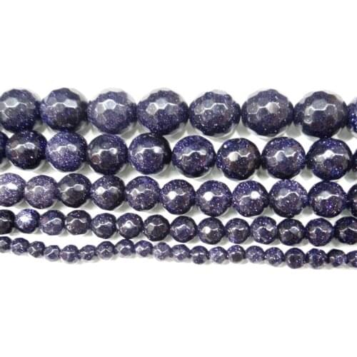 Natural Stone Faceted Blue sand stone Loose Beads Round Stone Beads 4 6 8 10mm For Jewelry Making DIY Bracelet Necklace