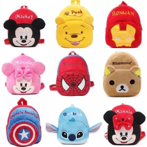 Anime Disney Mickey Mouse Minnie Cartoon Plush Backpack Marvel Spiderman Iron Man Stitch Kids Kindergarten school bags