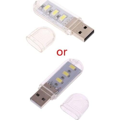 Portable Keychain USB Power 3 LED White Night Light U Disk Shape Lamp Cover