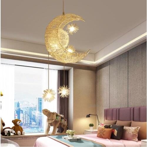 Ceiling Lamps Modern Pendant LED Moon Star Chandelier Children Bedroom Hanging Lamp Christmas Decorations For home Fixture Light