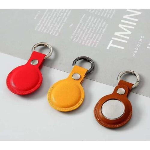 For Apple Airtags Durable Leather Protective Case With Keychain Sleeve GPS Locator Tracker For Airtag Pet Anti-lost Device Cover