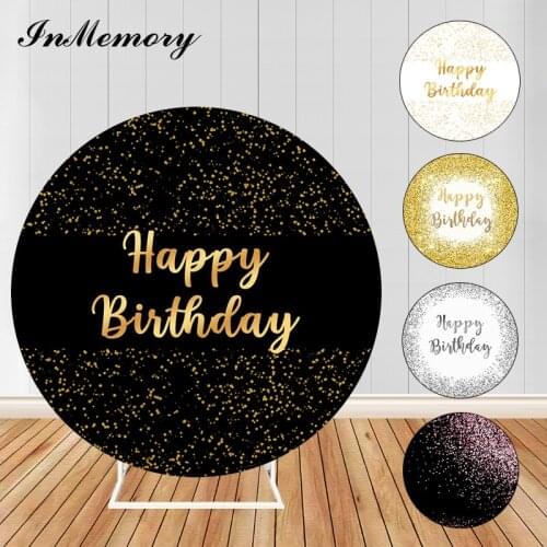 Sensfun Customize Name Background for Photo Studio Black Gold Glitter Happy Birthday Party Decor Circle Round Backdrop Cover