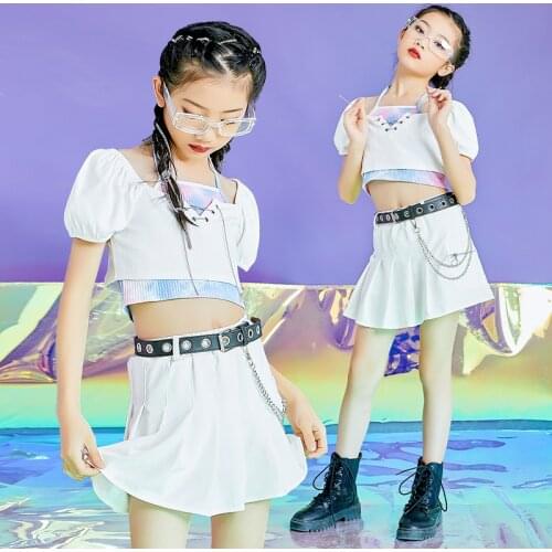 Jazz Dance Performance Clothes For Girls Childrens Day Stage Costume White Tops Skirt Cheerlead Dance Outfit Summer DNV14800