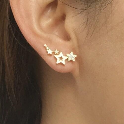WENDYFO New Women Fashion Gold Color Star Earrings For Ladies Casual Zircon Female Charm Jewelry