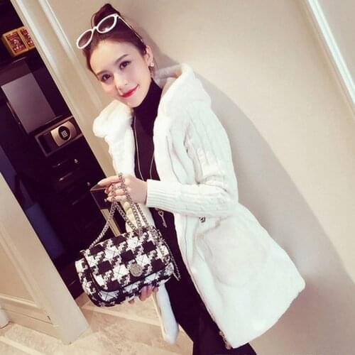 2020 Warm Comfortablae Winter Jacket Women Hooded Coat Furry Faux Fur Thick Section Knit Sweater Casual Jacket Coats Outer Wear