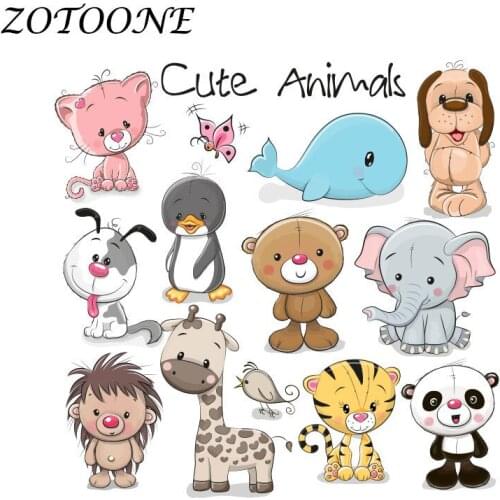 ZOTOONE DIY Thermo Stickers Applique Patch Stickers Cute Animal Combination Iron on Transfers Patches for Kids Clothing Bag E