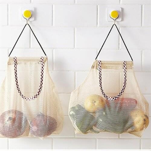 1pc Foldable Net String Bag Reusable Fruit Kitchen Storage basket Totes Bathroom Hanging Mesh Bath Toy Net Storage Bags