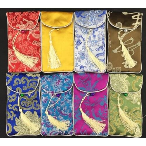 10pcs Tassel Neck rope Cell Phone Bag Cover Chinese Silk Brocade Glasses Pouches Jewelry Packaging Storage Pocket