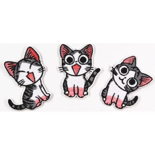 3pcs Mix Pattern Cat Embroidered Iron-on Patchs for Badge Bag Hat Cap Jeans Applique Fabric stickers decoration scrapbook