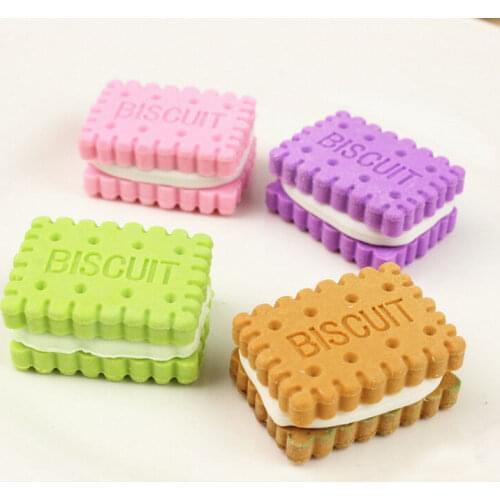 4pcs Mini Cute Biscuit Rubber Pencil Eraser For Children Stationery Prize Cleaning Tools Sponges
