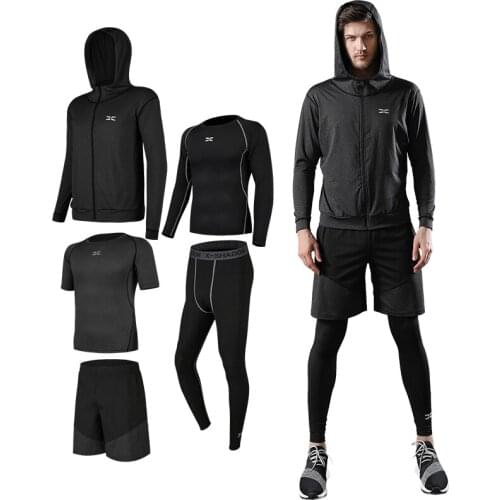 5Pcs/Set Men Sportswear Sport Suits Quick Dry Running Sets Sports Joggers Training Gym Fitness Clothes Tracksuits Running Set