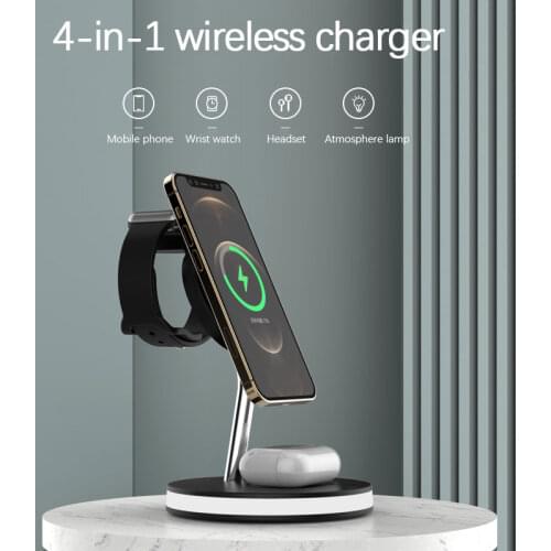15W Fast Wireless Charger Stand For IPhone 12 11 XS XR X 8 4 IN 1 Desk Lamp Charging Dock Station For Apple Watch 6 SE Airpods