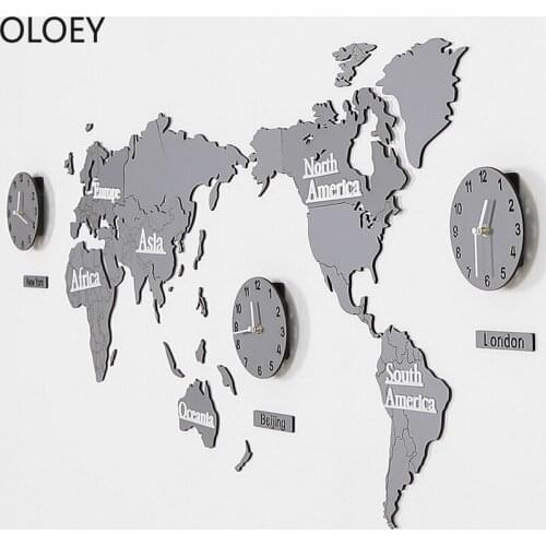 Large World Map Wall Clock Living Room Nordic 3D Sticker Wall Clock Wooden Creative Modern Wall Clocks Home Decor Farmhouse