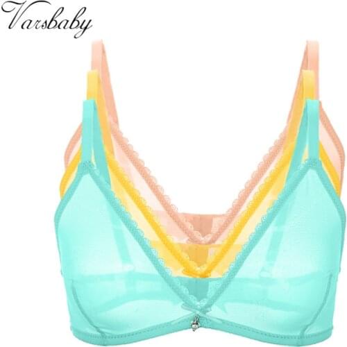 Varsbaby womens sexy transparent underwear see-through yarn hollow bow wire free bras for lady