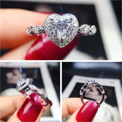 CAOSHI Fashion Exquisite Heart Love Ring for Women Sweet Girl Charming Crystal Zirconia Bridal Wedding Accessories Chic Jewelry