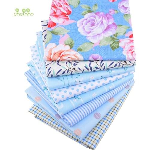 Chainho,New Blue Floral Series,Printed Twill Cotton Fabric,Patchwork Cloth For DIY Sewing&Quilting Baby&Childrens MaterialCC338