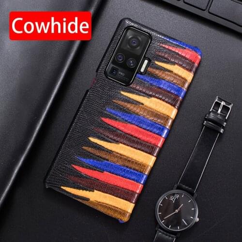 Genuine Leather Phone Case For VIVO X50 X30 X27 Pro X23 Nex 3 iQOO Luxury Natural Cowhide Back Cover Painted Texture Funda Capa