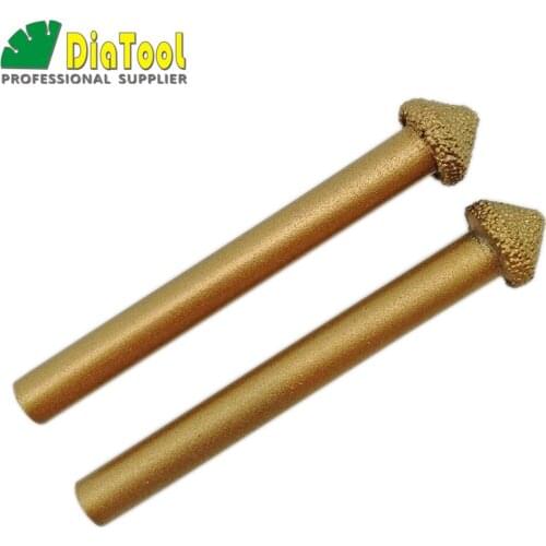 DIATOOL 2PCS CNC Vacuum Brazed Diamond Engraving Bits, 3D Carving Tools, 90 Degree, Shank 6mm
