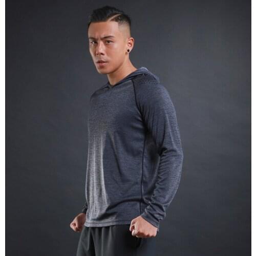 Tees Elastic T-Shirt Sports Fitness Breathable Quick Dry Hooded T Shirt Autumn Gym Men T Shirt Casual Long Sleeve Slim Tops