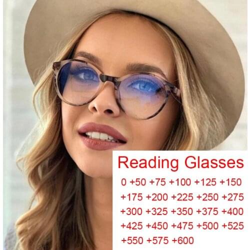 Ready-Made Hyperopia Reading Blue Filter Glasses Women Men Luxury Round Transparent Computer Glasses Frame Eyeglasses Plus +2.0