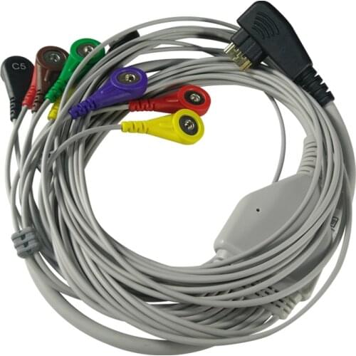 Holter Recorder ECG Patient Cable 10 Lead Wires 19 Pin USB Snap 4.0 IEC Standard Used for DMS 300 4A