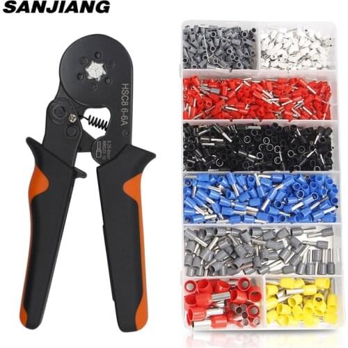 HSC8 6-4/6-6 1200pcs Tubular terminal ferrule Connector crimping tools kit mini electrical Wire crimper pliers hand clamp set