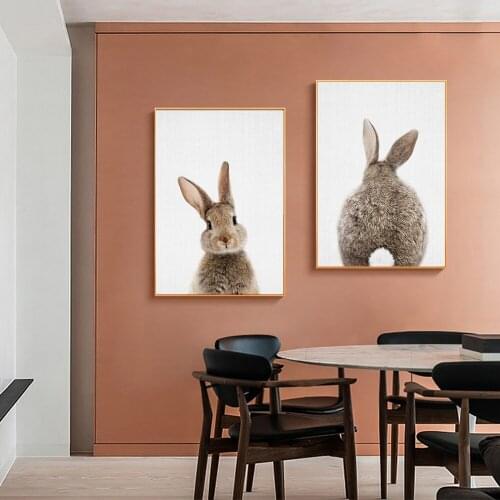 Cute Rabbit Animal Canvas Painting Nordic Modern Wall Art Picture Posters and Prints for Living Room Kids Room Home Decoration