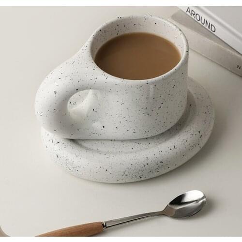 European Style Couple Mug Cute Girl Milk Cup Tea Cup Simple Ceramic Coffee Cup Creative Handle with Oval Plate Home Decoration