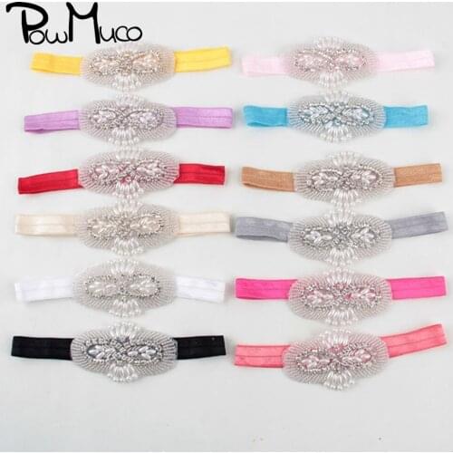 Powmuco Fashion Pearls Rhinestone Toddler Elastic Headband One Hundred Days Baby Photography Headwear Infant Hair Accessories